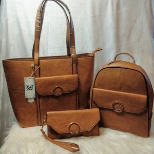 BROWN 3IN1 FASHION SHOPPER, BACKPACK AND CLUTCH